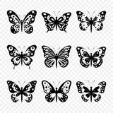 Flat Vector Butterfly Icon Set Isolated. Black and White Cut Out Butterflies Collection with Different Wings. Decorative Silhouette Design Elements. Vector illustration