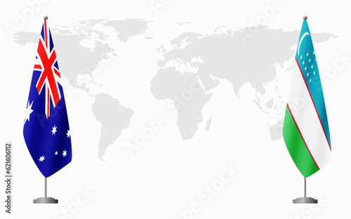 Australia and Uzbekistan flags for official meeting