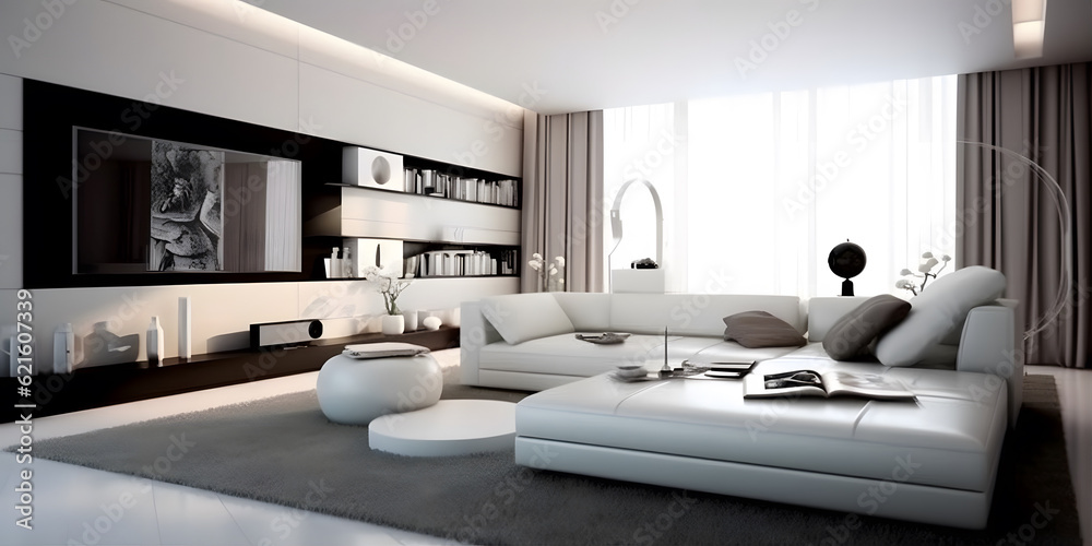Fototapeta premium Modern Minimalism: A sleek and stylish interior design featuring clean lines and minimal decor. Generative ai.