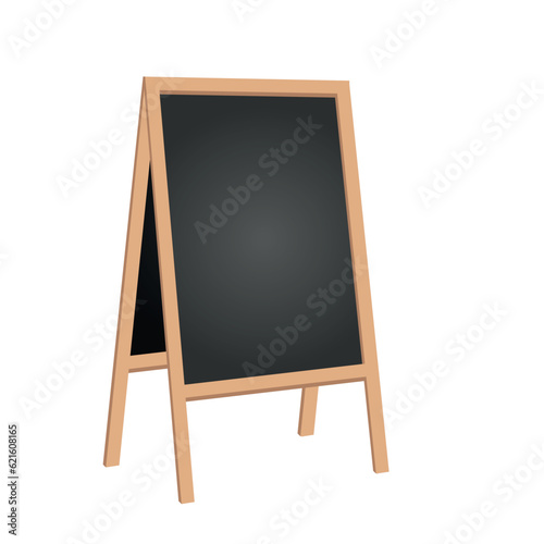 Sidewalk chalkboard. Outdoor restaurant blackboard with wood frame. Empty cafe texting easel vector isolated mockup. Chalkboard blank frame for menu restaurant billboard illustration.