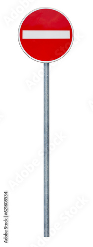 Canvastavla Traffic sign no entry with metal post.