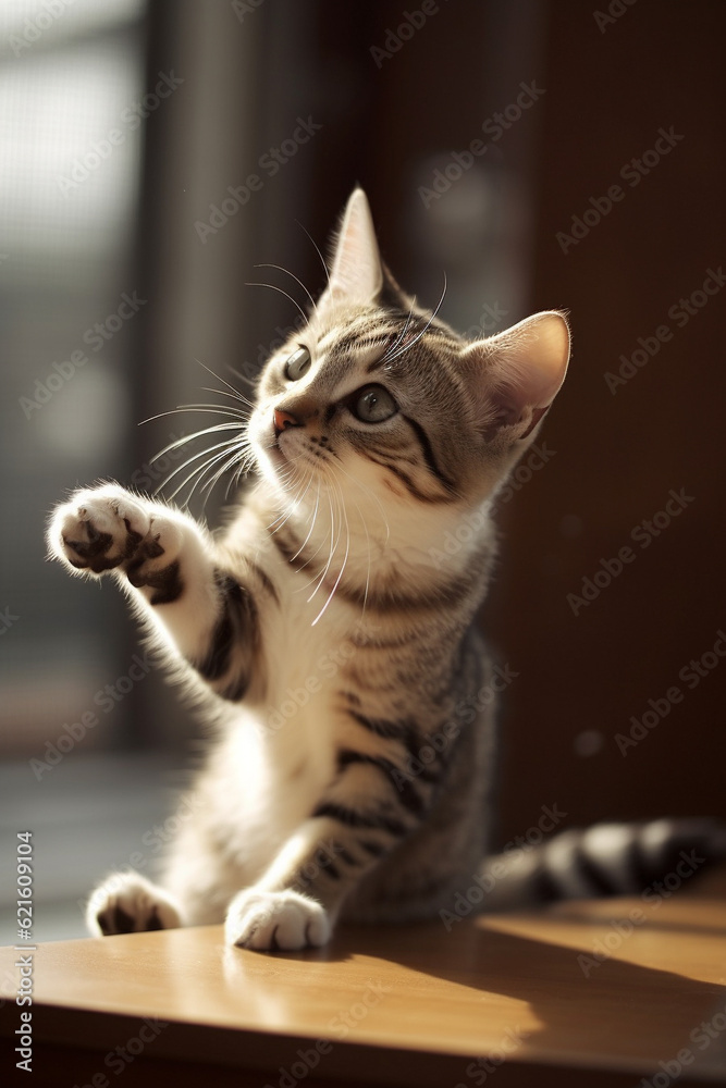 Generative AI illustrations, a cat playing with toys in house Generative AI illustrations, a cat playing with toys in house