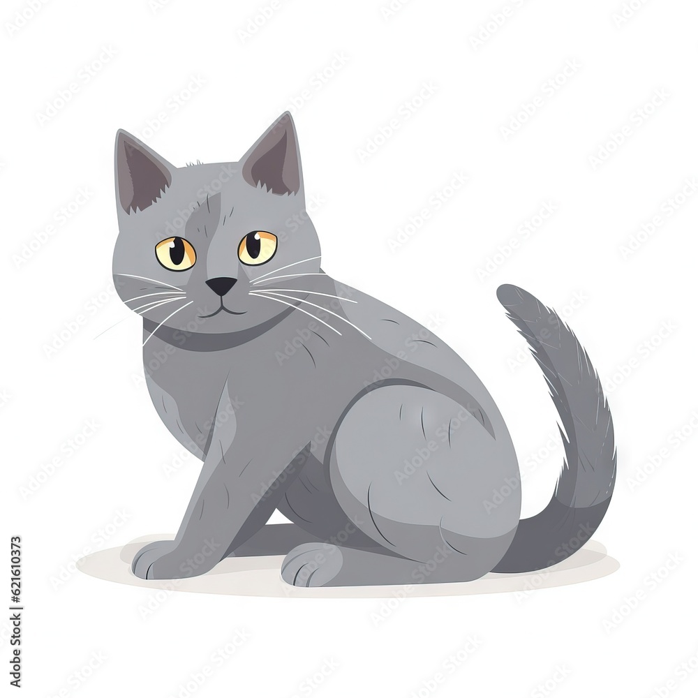  a gray cat with yellow eyes sitting on the floor looking at the camera with a sad look on its face and a collar around its neck.  generative ai