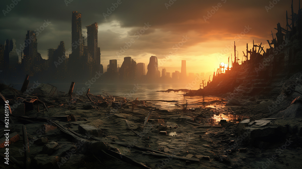 post-apocalyptic ruined city, generative ai 