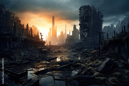 post-apocalyptic ruined city, generative ai 