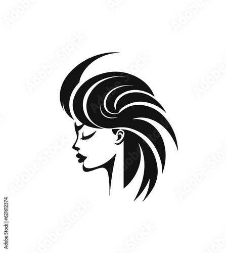 Flat vector illustration of a cartoon face of a girl in profile with puffy hair