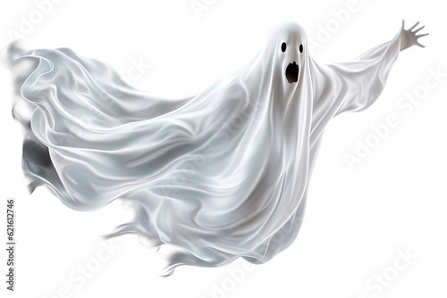 Halloween ghost on transparent background. Spirit figure. PNG element. Generative Ai. photo