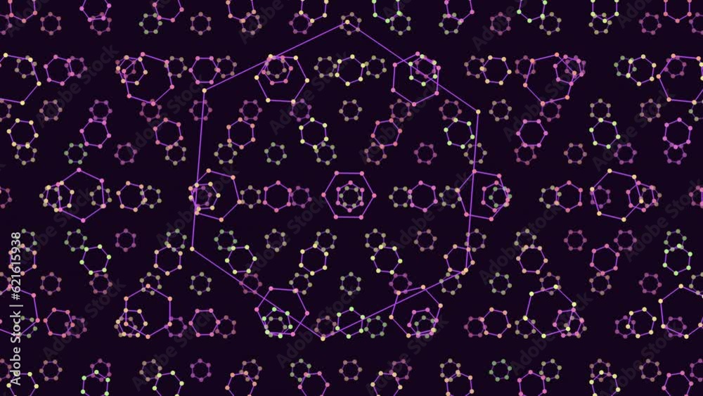 Rainbow neon hexagons pattern in dark galaxy, motion abstract corporate, cyber and futuristic style background Rainbow neon hexagons pattern in dark galaxy, motion abstract corporate, cyber and futuristic style background