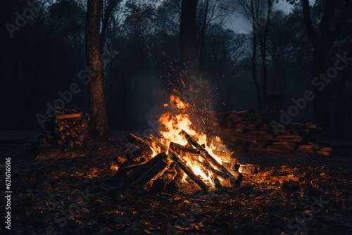 camp fire in the woods  generative ai 