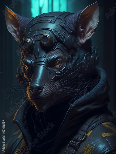 Cyberpunk warrior fox headshot