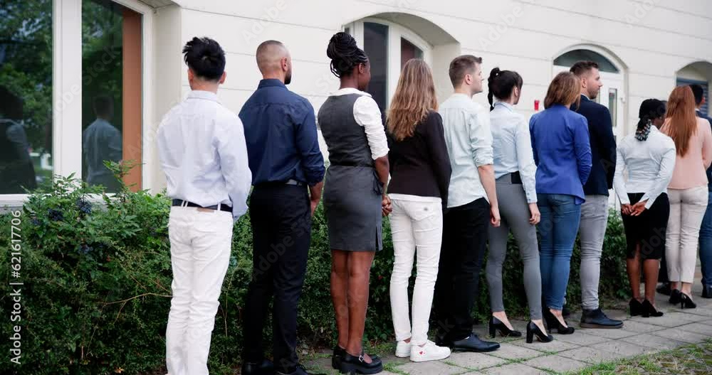 Queue Outdoors. Business People Waiting