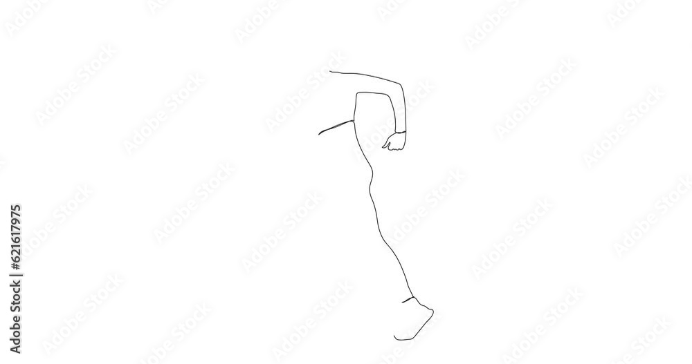 Young girl running line art vector animated 4k video. girl running on road continuous line drawing motion video. 4k video