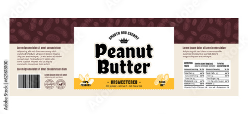 Peanut butter label or packaging design template. Vector peanut illustrations