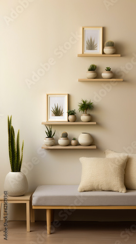 Shelves for the wall. Generative AI photos. © Blue_Utilities