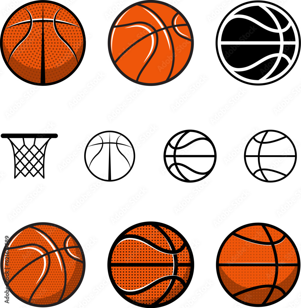 Set of basketball balls. Basketball ball icons. Basketball team emblem templates.