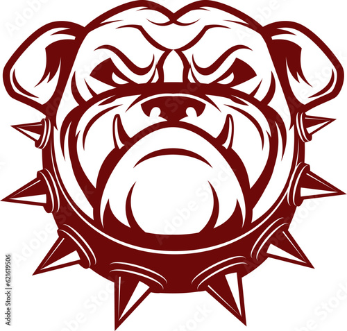 Bulldog head isolated on white background. Sport team mascot. Design element for logo, label, emblem, sign, badge. Vector illustration.
