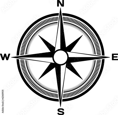 Compass. Wind rose on grunge background. Old compass for card design. Vector design element.