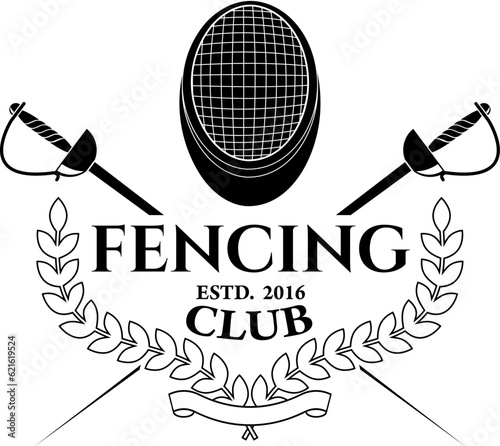 Fencing club label template. Fecting club icon.  Fecting sport. fencing swords.  Vector design element.