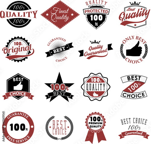 quality, guarantee emblems and labels.  Design element for logo, label, emblem, sign, mark. Vector illustration.