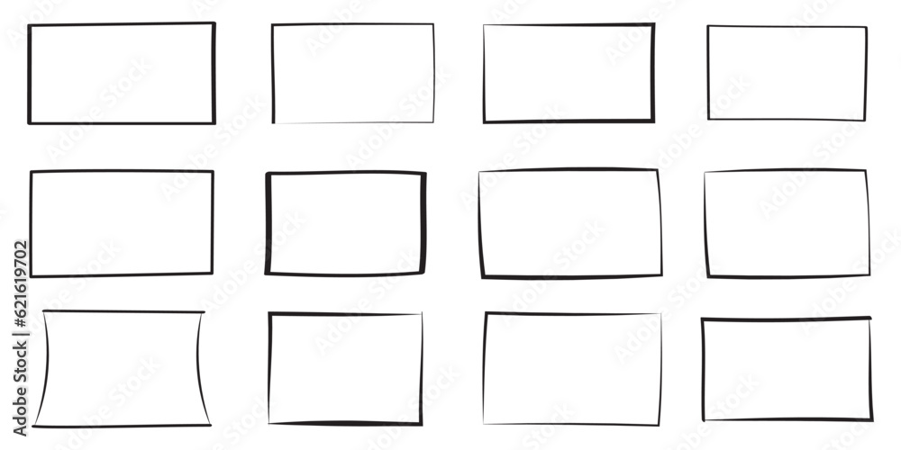 Set of hand drawn rectangle. Text box and frames. Vector illustration. Set of hand drawn rectangle. Text box and frames. Vector illustration.