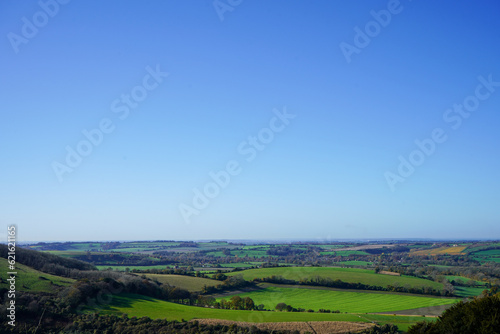 Views over wide open countryside and farm fields