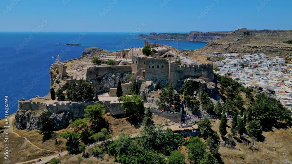 Areal view of Linos Acropolis in greece.