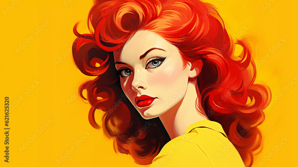 vintage 1950s illustration of a beautiful red haired woman