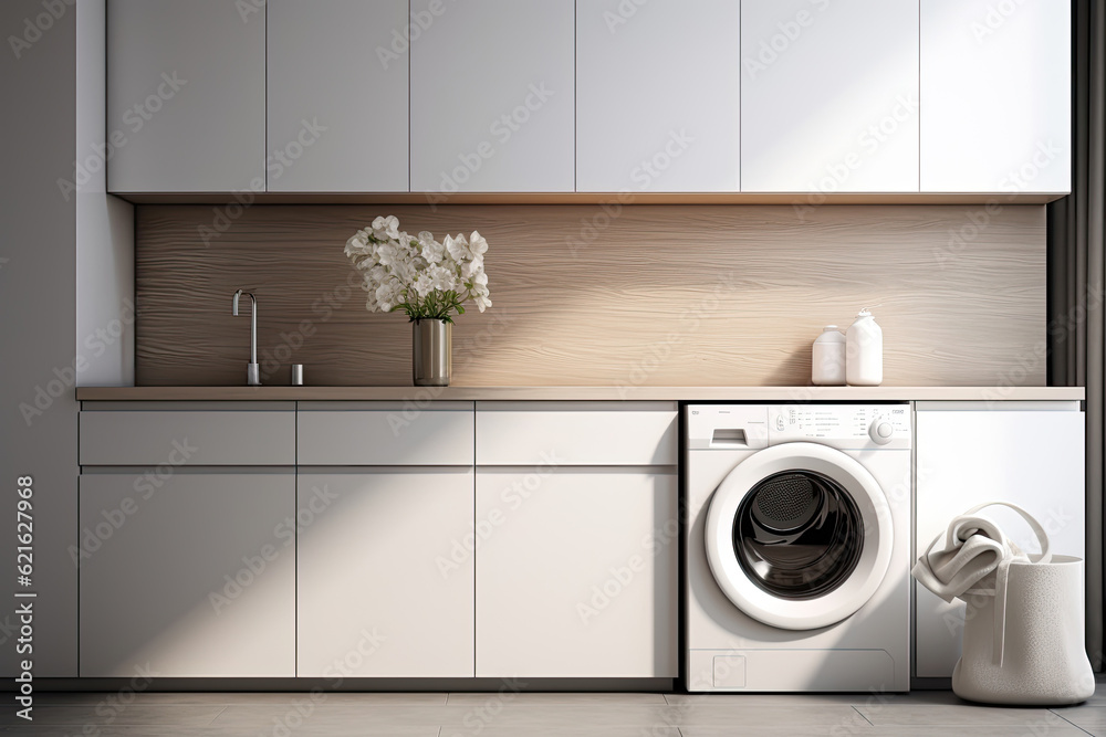Effortless Minimalism: Modern Laundry Room with Sleek Design Stock ...