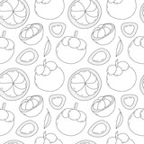 Vector mangosteen fruit doodle seamless pattern