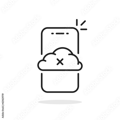 cloud disconnect with thin line smartphone icon