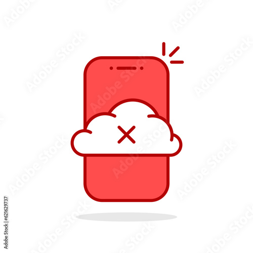 red linear smartphone like cloud disconnect icon
