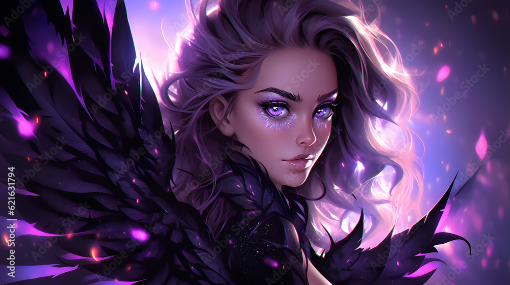 aesthetic anime black and purple fantasy creature with purple wings wallpaper