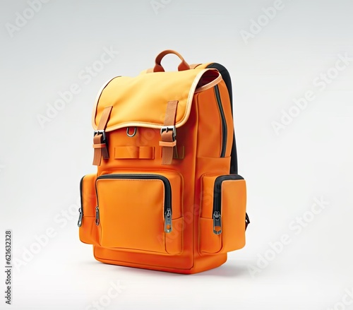 Orange backpack on isolated background generative ai