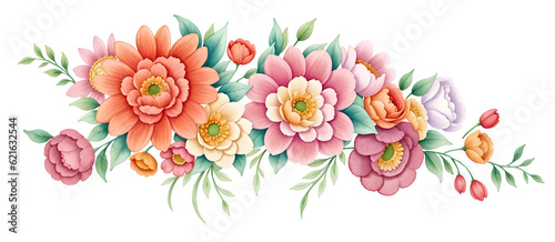 Watercolor floral composition 3d style on transparent background,generative ai