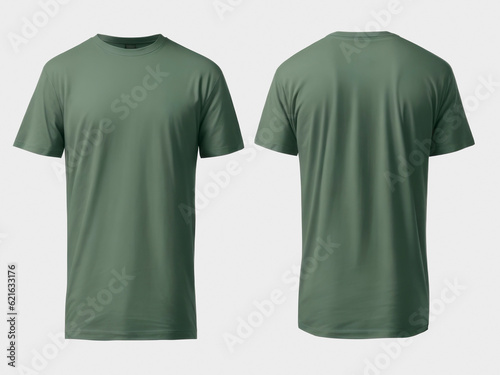Green Men Blank T-Shirt Mockup isolated on gray background. Front and back view. AI Generative