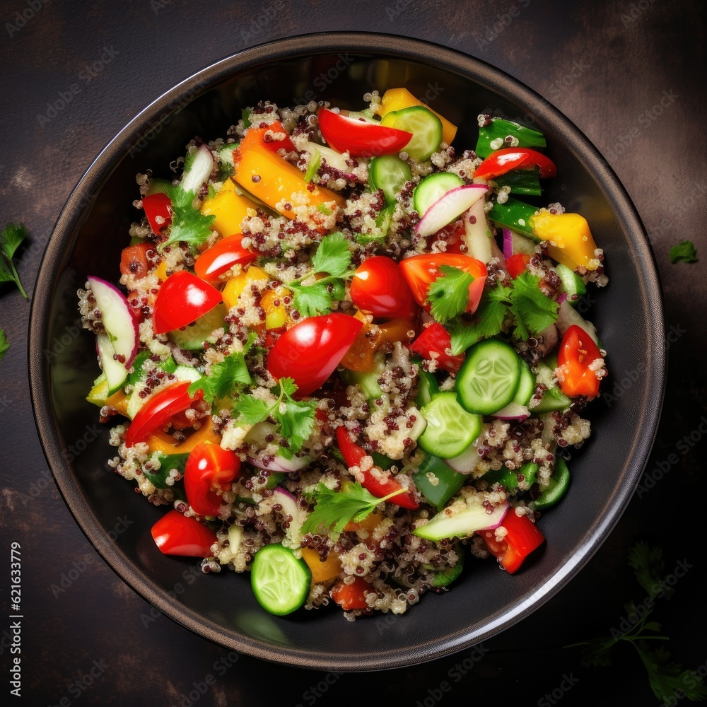 a bowl of quinoa salad with colorful fresh vegetables, generative ai