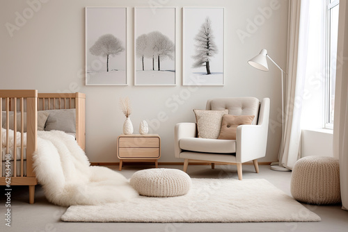 Elegantly Minimal: Discover the Contemporary Elegance of a Minimalist Nursery with Neutral Soft Colors, a Stylish and Serene Space for Your Baby