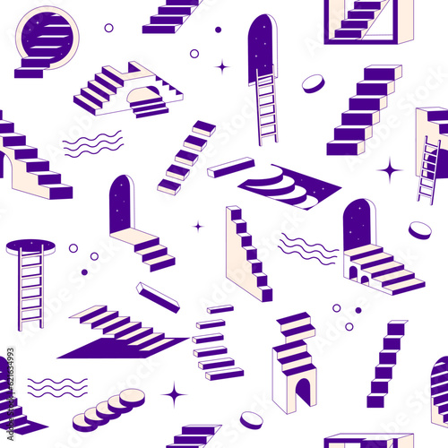 Surreal pattern. Seamless ladders fantasy geometrical shapes recent vector abstract design project