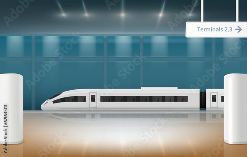 Subway. Realistic underground city subway interior with train station decent vector background template