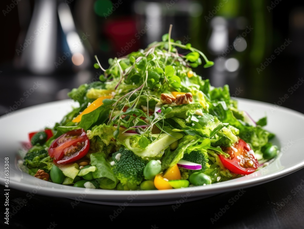 a shot of a bright green salad, generative ai a shot of a bright green salad, generative ai