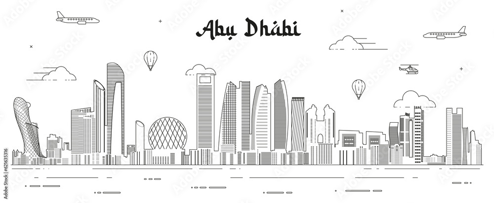 Abu Dhabi skyline line art vector illustration