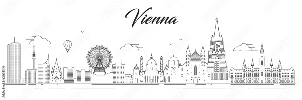 Vienna skyline line art vector illustration