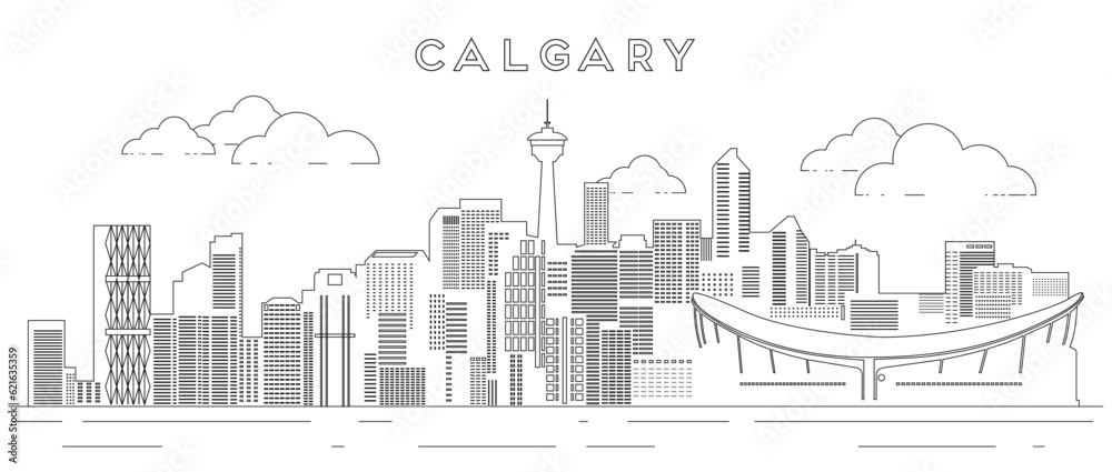 Calgary skyline line art vector illustration