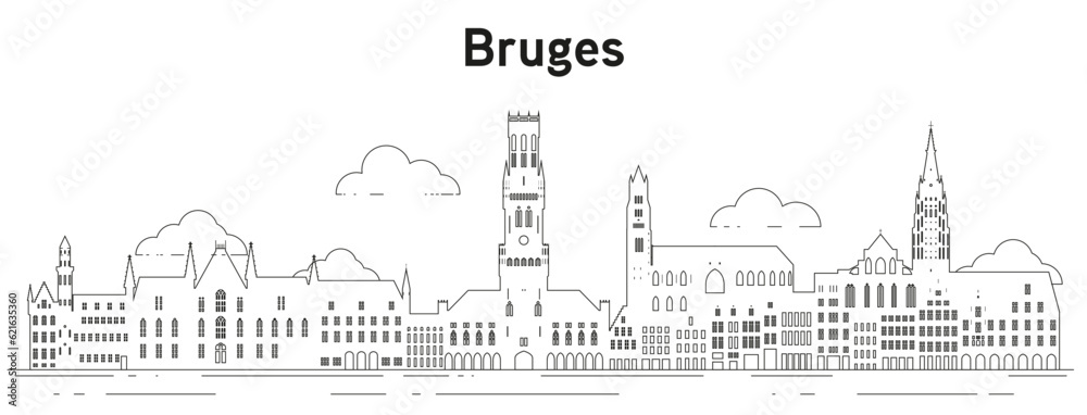 Bruges skyline line art vector illustration