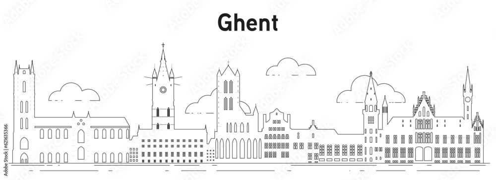 Ghent skyline line art vector illustration