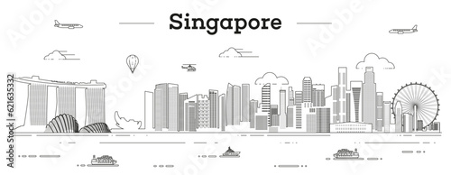 Singapore skyline line art vector illustration