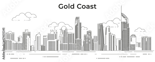 Gold Coast skyline line art vector illustration