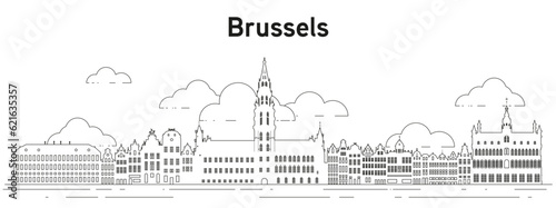 Brussels skyline line art vector illustration