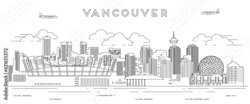 Vancouver skyline line art vector illustration