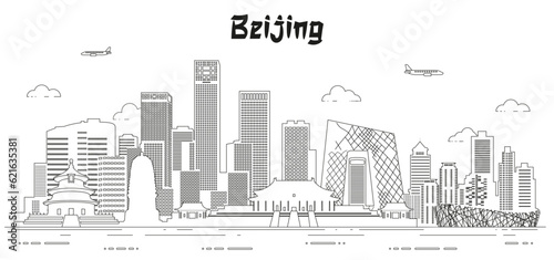 Beijing skyline line art vector illustration